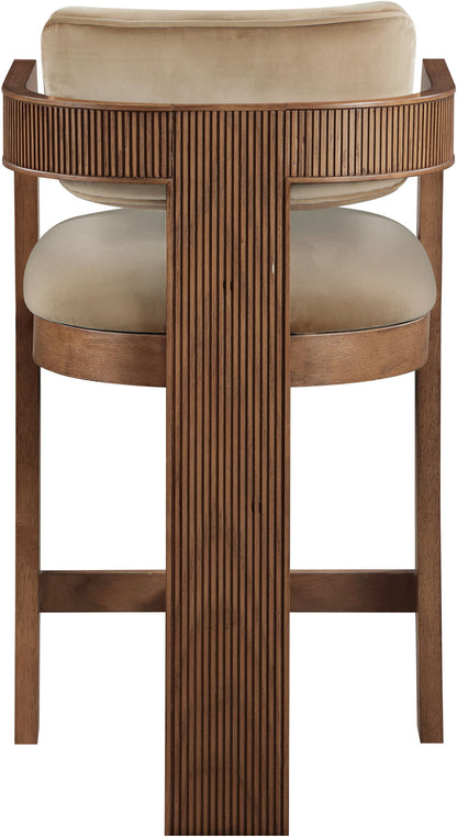 Sacha - Velvet Stool With Brown Base