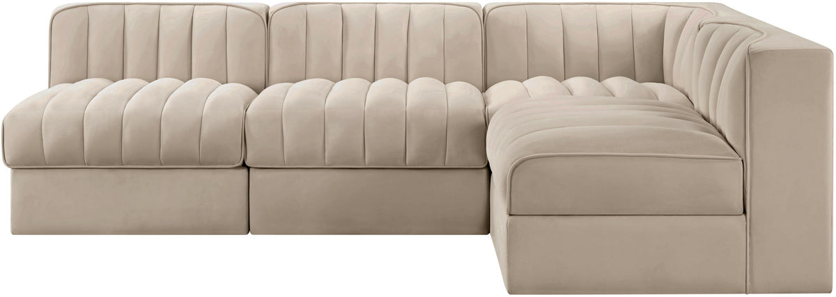 Rummi - Armless Velvet Performance Fabric Upholstered 4 Piece Modular Sectional