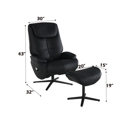 Labonita - Motion Accent Chair With Swivel & Ottoman - Black Top Grain Leather & Black