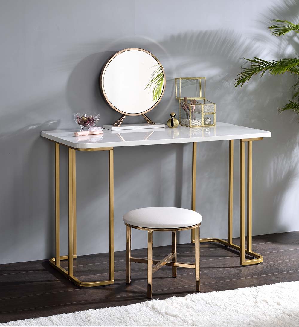 Estie - Vanity Desk (Same 93102) - White & Gold