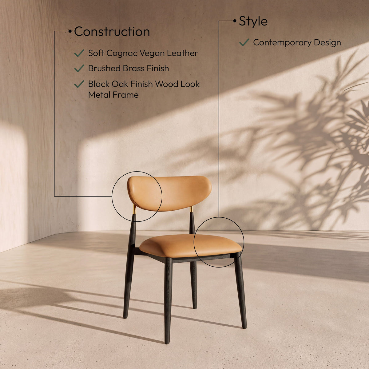 Ronda - Vegan Leather Upholstered Dining Side Chair - Black Legs