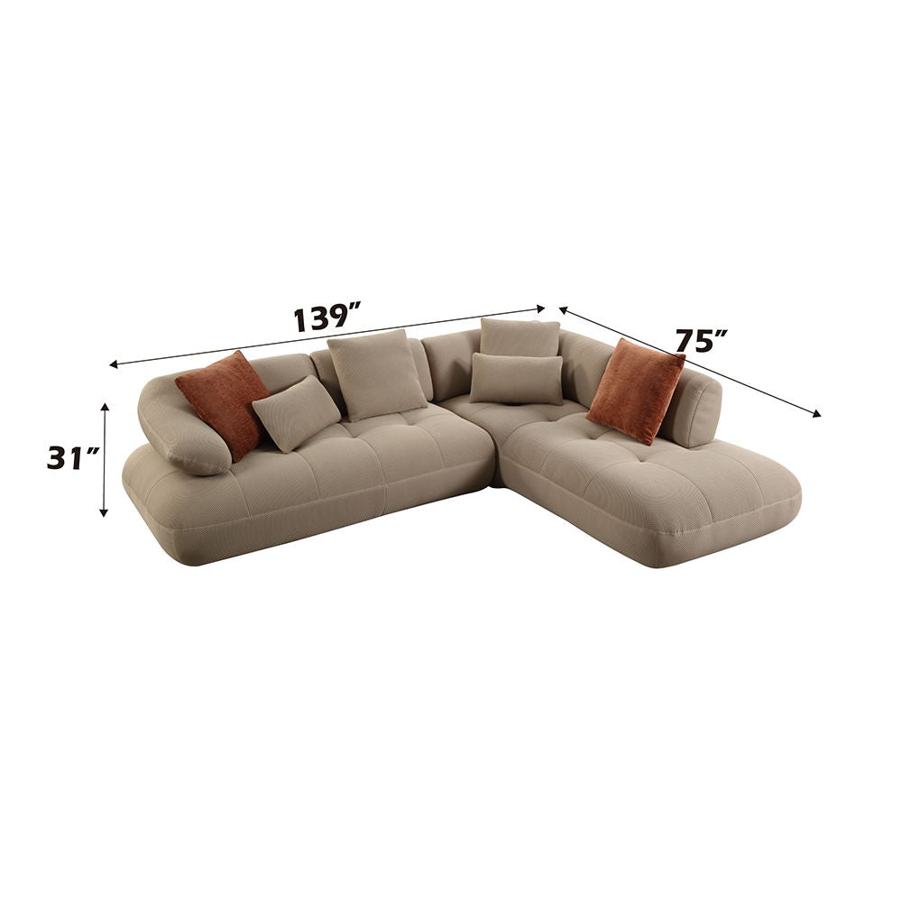 Carrick - Sectional Sofa With 6 Pillows - Beige Sandwich Mesh Fabric