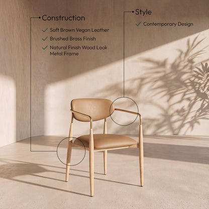 Ronda - Vegan Leather Upholstered Dining Arm Chair - Natural Legs