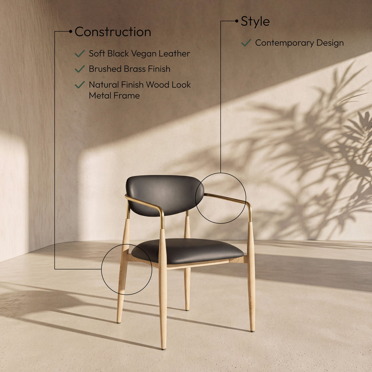 Ronda - Vegan Leather Upholstered Dining Arm Chair - Natural Legs