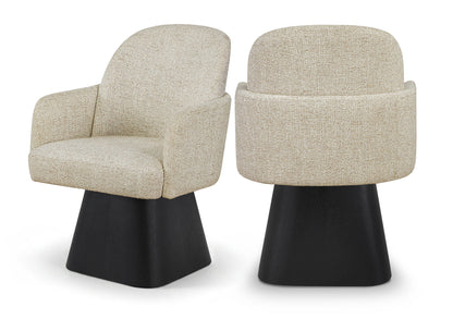 Marlowe - Linen Textured Fabric Upholstered Swivel Dining Arm Chair - Stained Black