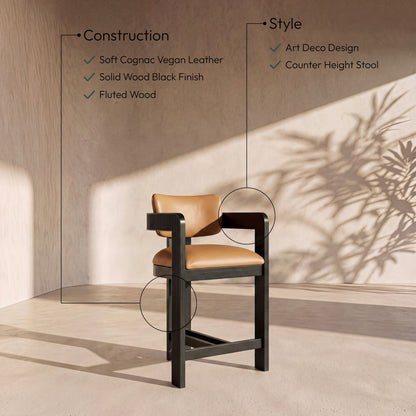 Sacha - Vegan Leather Upholstered Counter Stool With Black Base