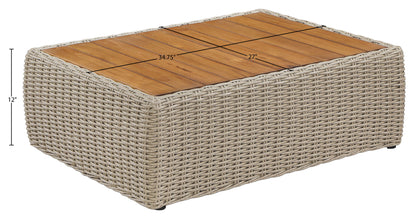 Seacrest - Teak Wood And Wicker Outdoor Patio Coffee Table
