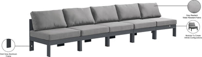 Nizuc - Outdoor Patio 5 Seat Modular Armless Sofa With Gray Frame