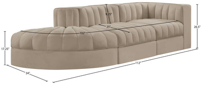 Rummi - Velvet Performance Fabric Upholstered 3 Piece Modular Sectional