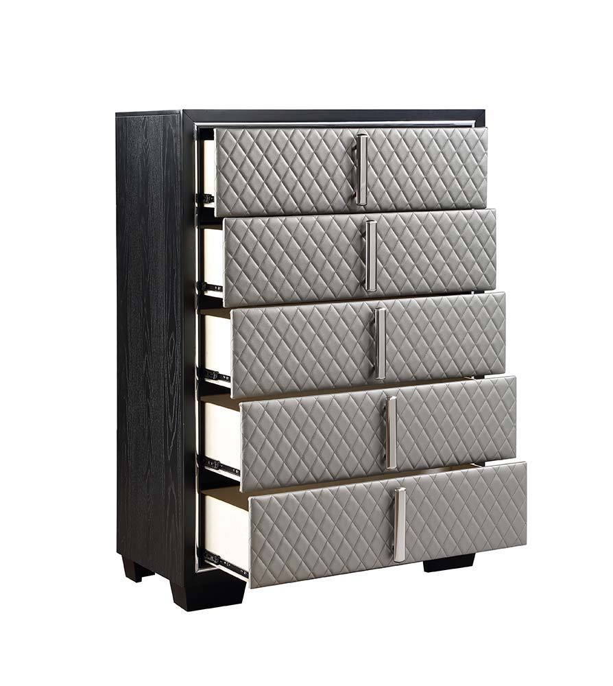 Nicola - Chest - Silver Synthetic Leather & Black