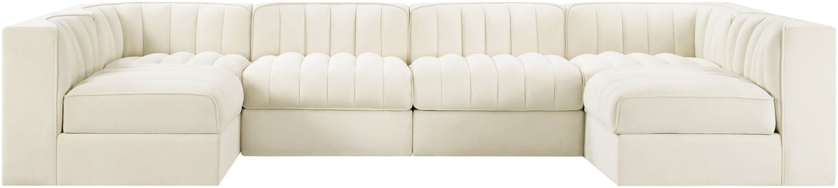 Rummi - Armless Velvet Performance Fabric Upholstered 6 Piece Modular Sectional
