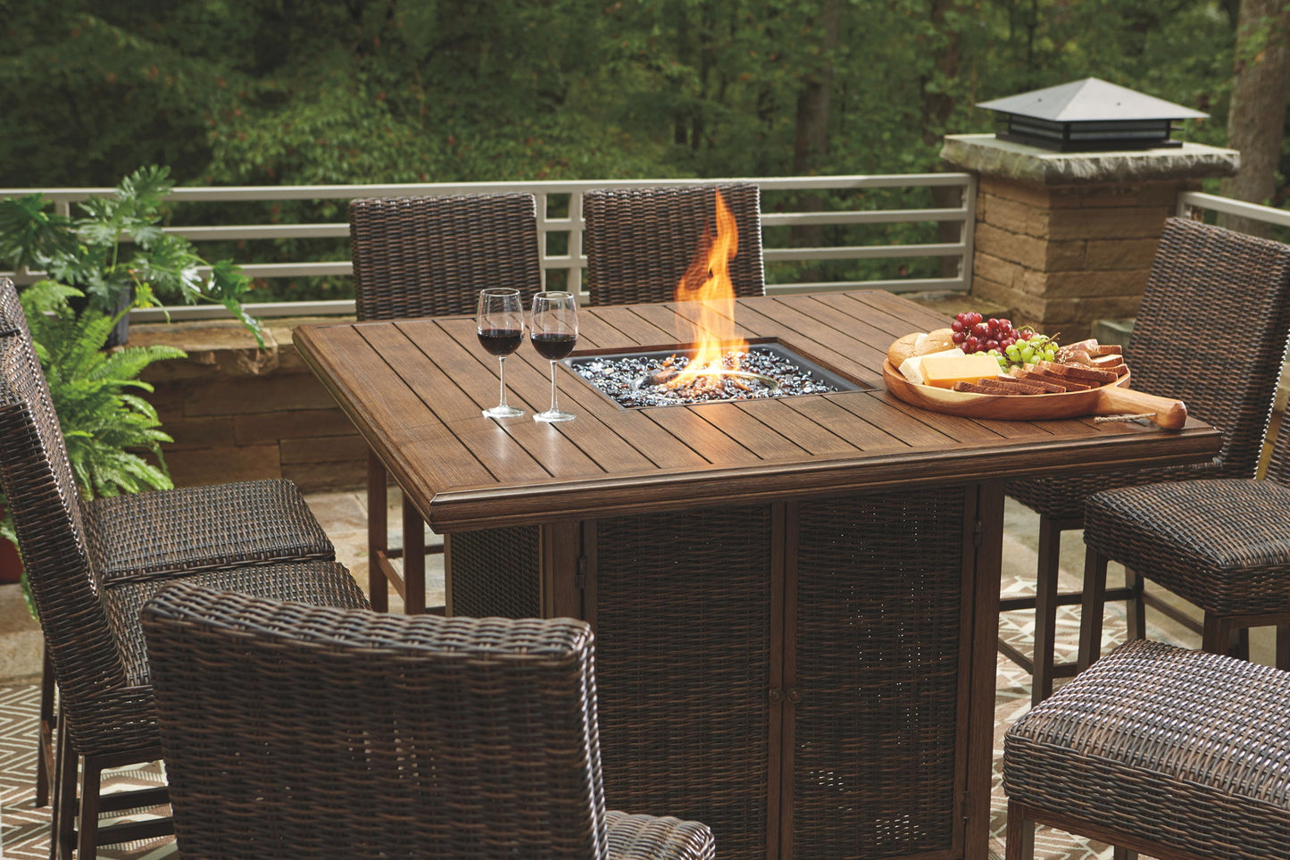 Paradise Trail - Square Bar Table w/Fire Pit - Medium Brown