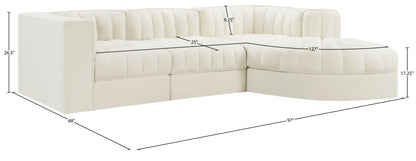 Rummi - Velvet Performance Fabric Upholstered 4 Piece Modular Sectional, With Reverse Corner Chair