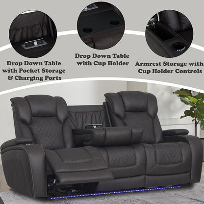 Wendell - Power Motion Sofa With Dropdown Table, Storage, USB & LED - Dark Gray
