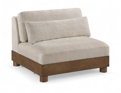 Turin - Chenille Fabric Upholstered Modular Armless Chair - Taupe / Brown Walnut