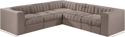 Rummi - Symmetrical Velvet Performance Fabric Upholstered 5 Piece Modular Sectional