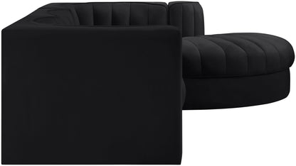 Rummi - Velvet Performance Fabric Upholstered 4 Piece Modular Sectional, With Reverse Corner Chair