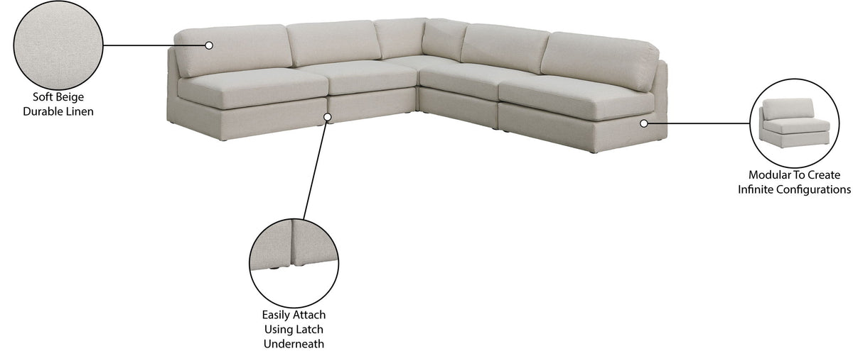 Beckham - 5 Piece Modular Corner Armless Sectional
