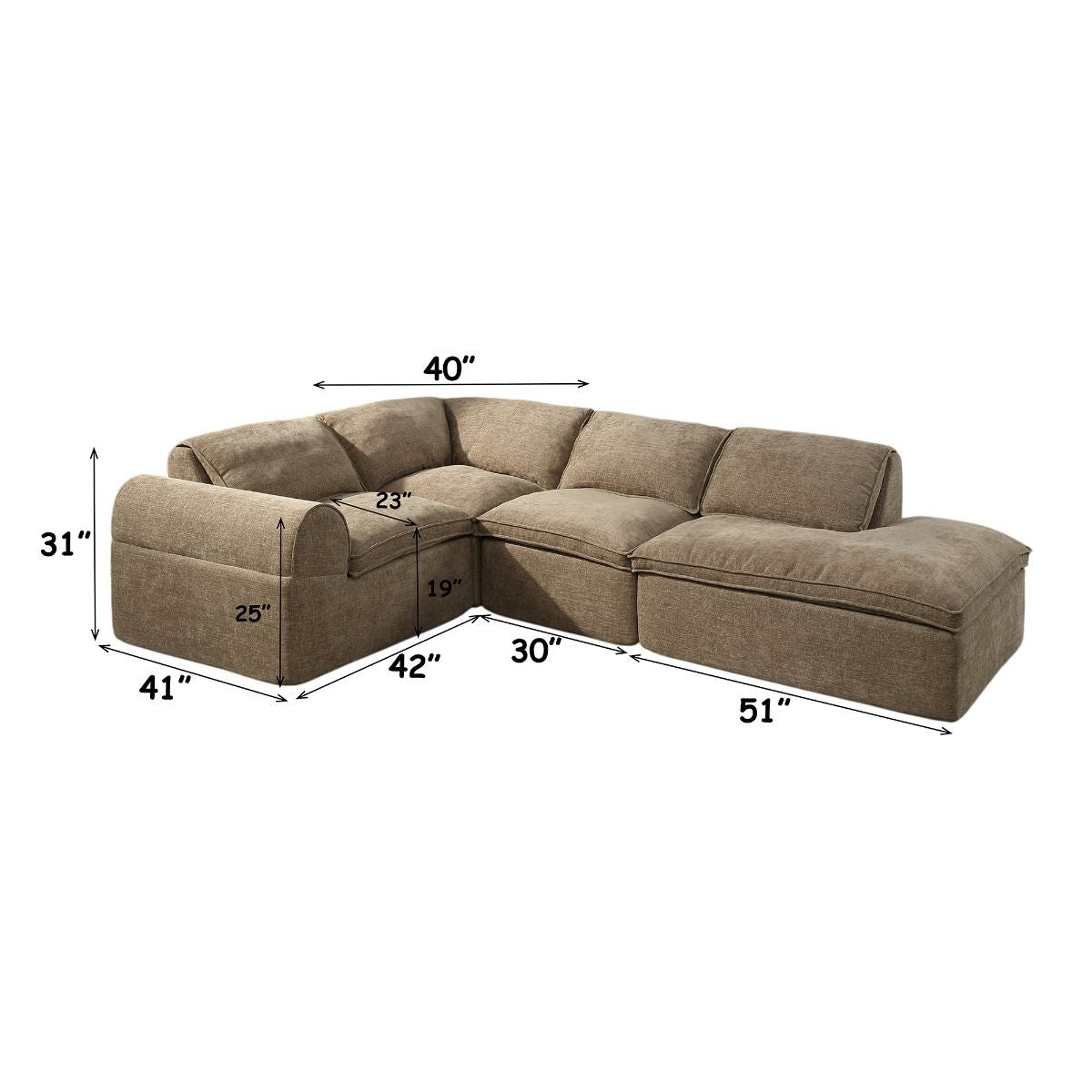 Almano - Modular Armless Chair - Light Brown Chenille