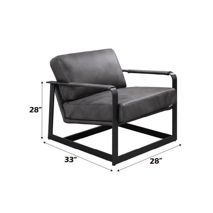 Locnos - Accent Chair - Gray Top Grain Leather & Black