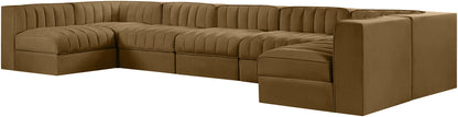 Rummi - Velvet Performance Fabric Upholstered 7 Piece Modular Sectional (With 2 Corner Chairs)