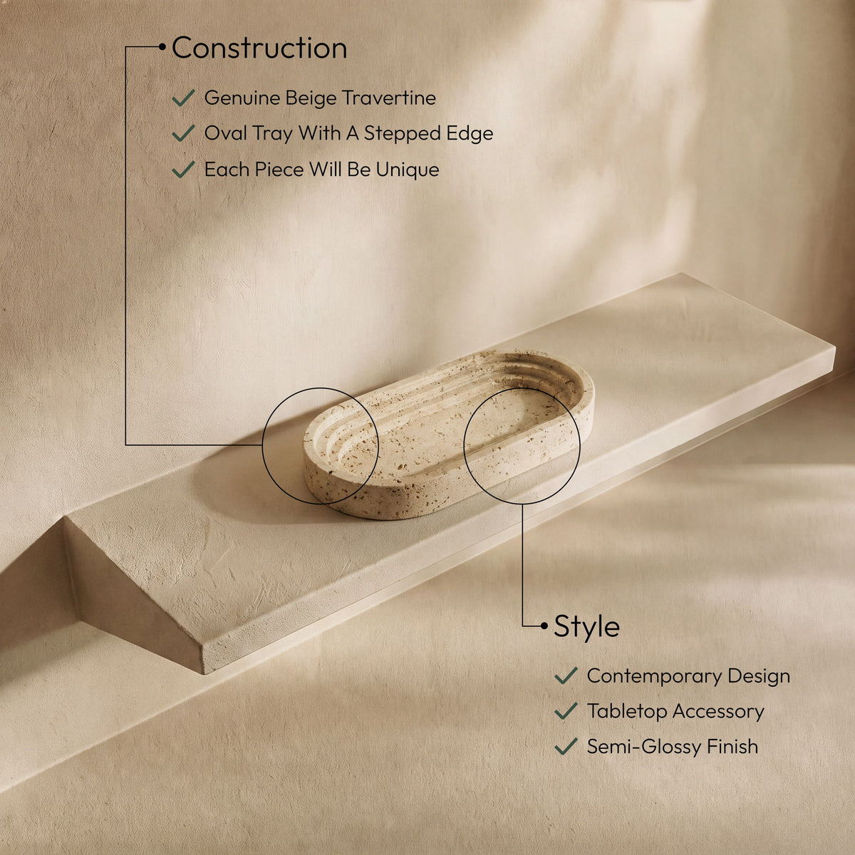 Maximus - Genuine Marble Tray - Travertine
