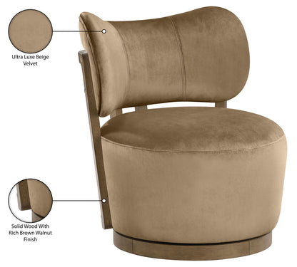 Elara - Velvet Upholstered Swivel Accent Chair - Stained Brown
