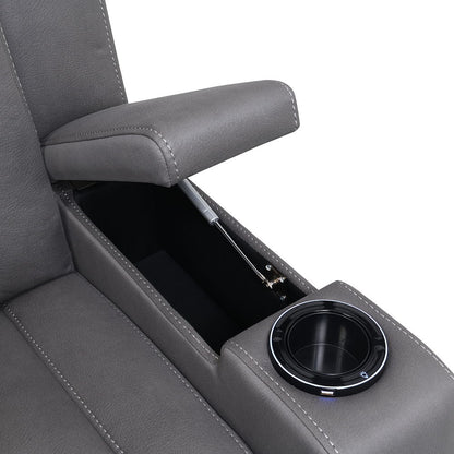 Leuco - Power Motion Recliner With Cup Holder, Control, LED & Power Headrest - Gray
