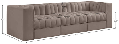 Rummi - Velvet Performance Fabric Upholstered 3 Piece Modular Sofa