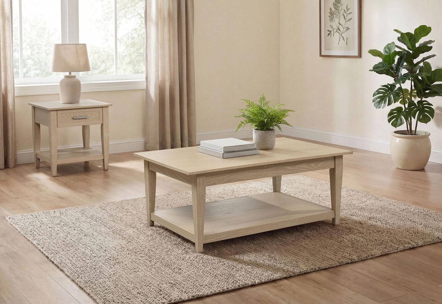 Lindenton 2-piece Wood Lift-Top Coffee and End Table Set Blonde