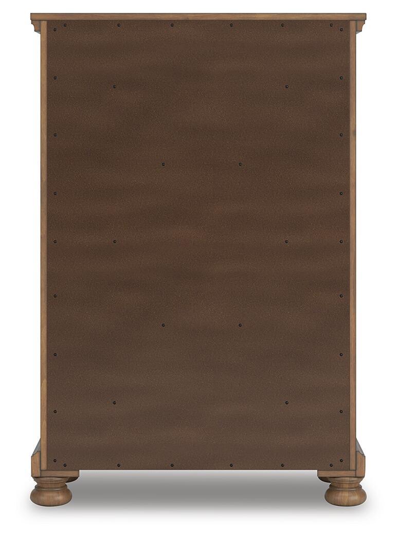 Feddinger - 5 Pc. - Queen Sleigh Storage Bed, Dresser, Mirror, Chest And Nightstand - Medium Brown