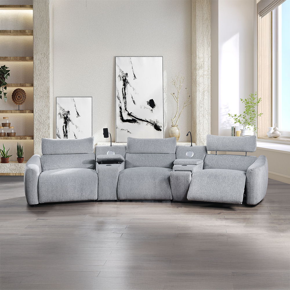 Fullar - Modular Console With Wireless Charger - Light Gary Chenille