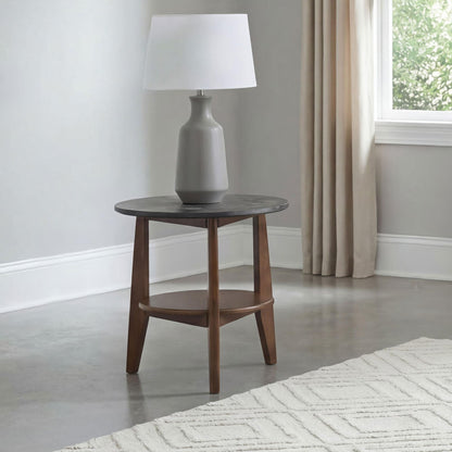 Bradley Round SmartTop End Side Table Smokey Grey and Dark Brown