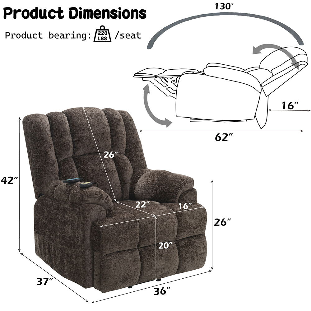 Pacay - Power Recliner With Lift, Heating & Massage - Brown Chenille