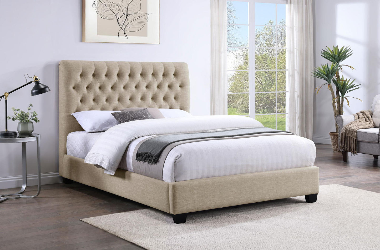 Chloe Upholstered Queen Panel Bed Oatmeal