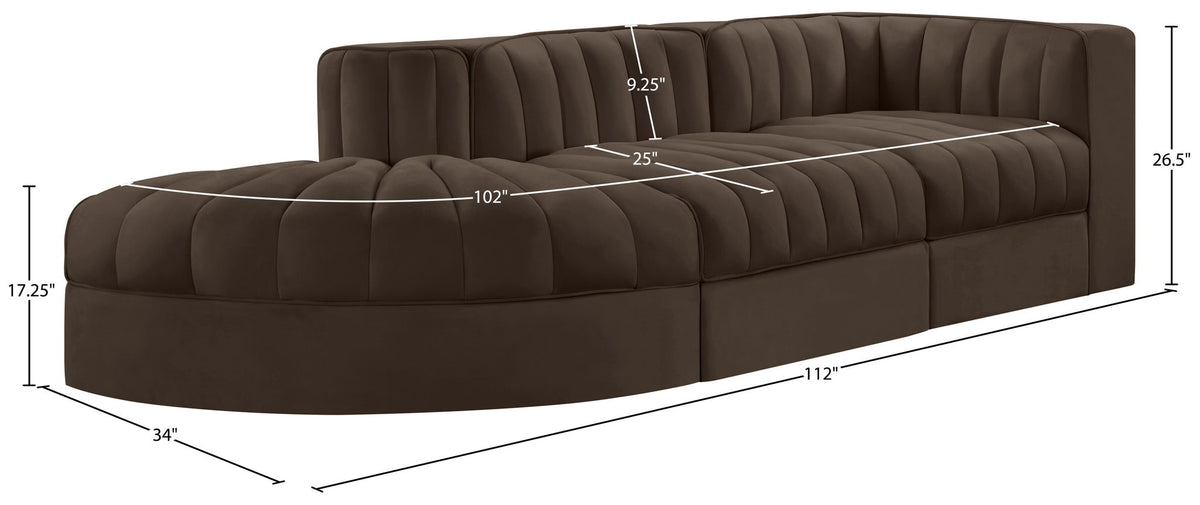 Rummi - Velvet Performance Fabric Upholstered 3 Piece Modular Sectional