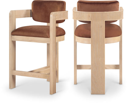 Sacha - Velvet Stool With Natural Base