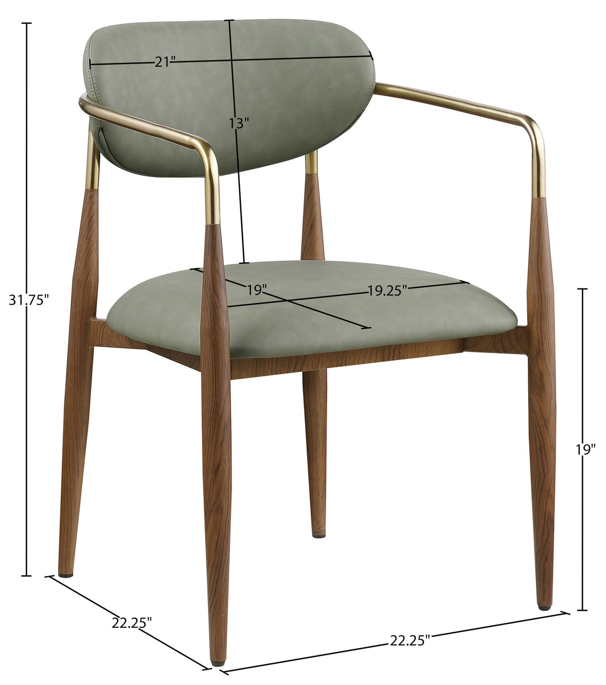 Ronda - Vegan Leather Upholstered Dining Arm Chair - Walnut Legs