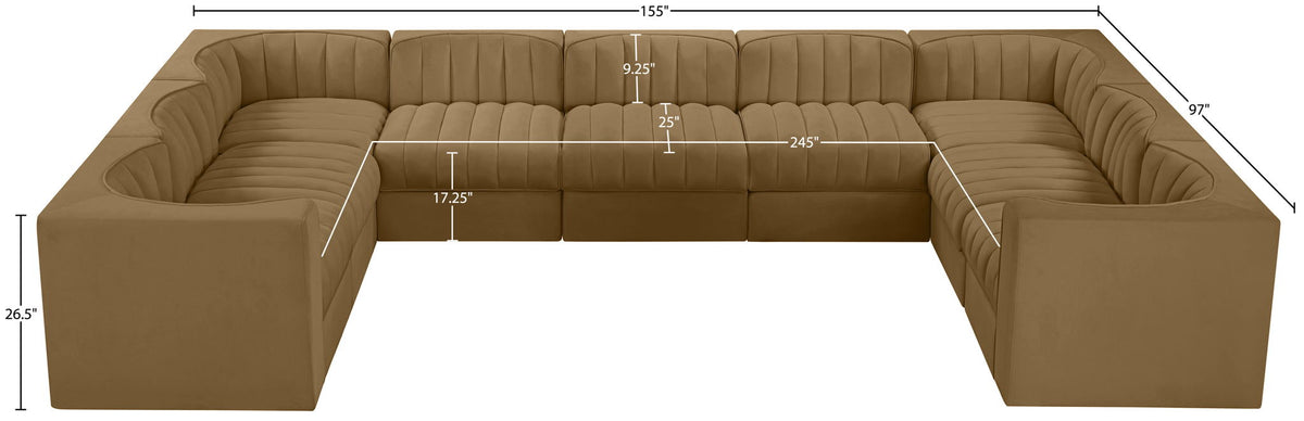 Rummi - Velvet Performance Fabric Upholstered 9 Piece Modular Sectional