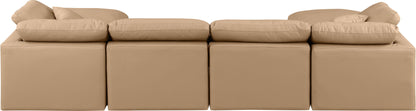 Indulge - Faux Leather 6 Piece Modular Double Chaise Sectional - Tan