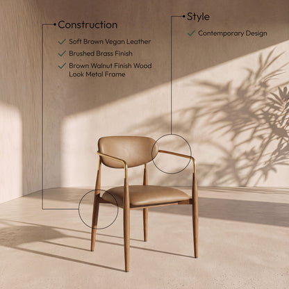 Ronda - Vegan Leather Upholstered Dining Arm Chair - Walnut Legs