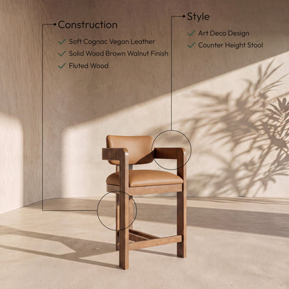 Sacha - Vegan Leather Upholstered Counter Stool With Brown Base