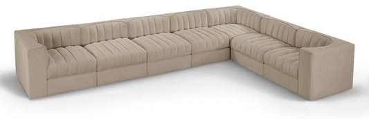 Rummi - Velvet Performance Fabric Upholstered 7 Piece Modular Sectional (With 3 Corner Chairs)