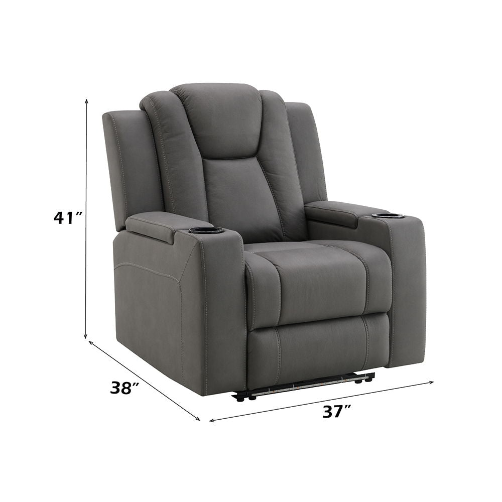 Leuco - Power Motion Recliner With Cup Holder, Control, LED & Power Headrest - Gray