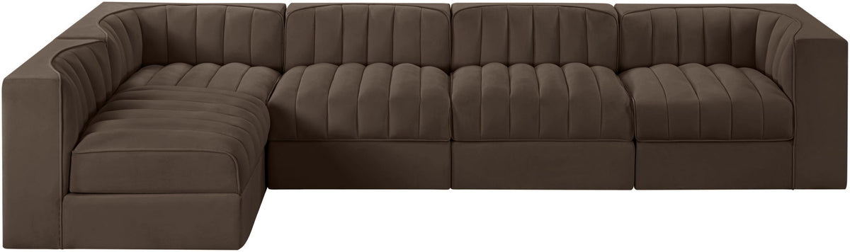 Rummi - Velvet Performance Fabric Upholstered 5 Piece Modular Sectional, L-Shaped (Right)