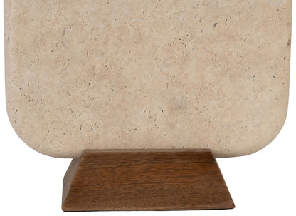 Solis - 14" Genuine Marble And Mango Wood Base With Linen Textured Fabric Shade Table Lamp