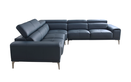 ABBYSON BLUE QUINTON TOP GRAIN LEATHER SECTIONAL