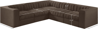 Rummi - Symmetrical Velvet Performance Fabric Upholstered 5 Piece Modular Sectional