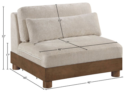 Turin - Chenille Fabric Upholstered Modular Armless Chair - Taupe / Brown Walnut