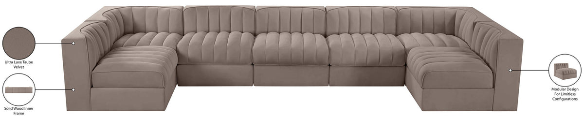 Rummi - Velvet Performance Fabric Upholstered 7 Piece Modular Sectional (With 2 Corner Chairs)